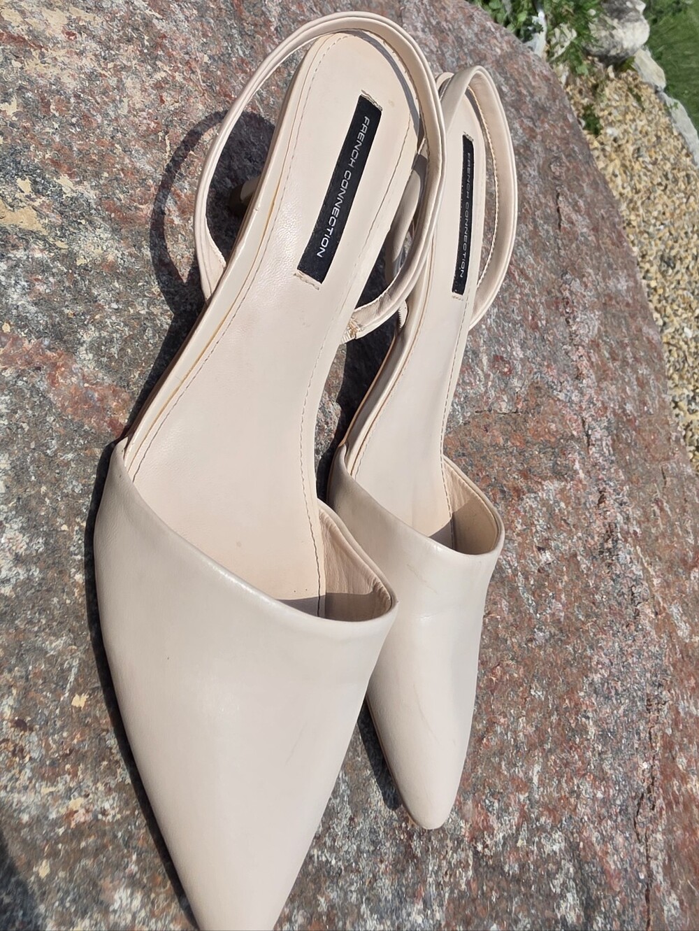 French Connection Pointed-Toe Vegan Leather Nude Slingback Kitten Heels Size 10